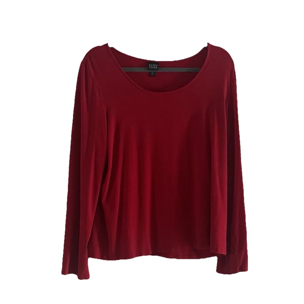 Eileen Fisher XL Red Long Sleeve Blouse Jersey Flowy Shirt Minimalist Capsule